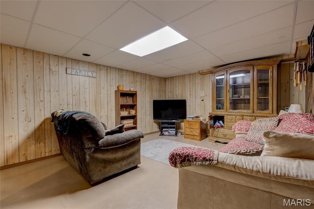 31511 Bowman Station Rd, Jerseyville, IL 62052 - living room with a drop ceiling and wooden walls