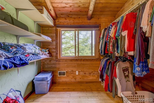 31511 Bowman Station Rd, Jerseyville, IL 62052 - spacious closet featuring light wood-type flooring and beamed ceiling