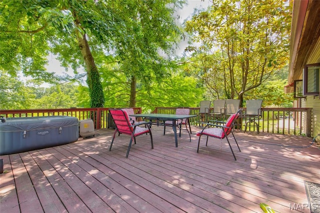 31511 Bowman Station Rd, Jerseyville, IL 62052 - wooden terrace featuring outdoor dining space and a hot tub
