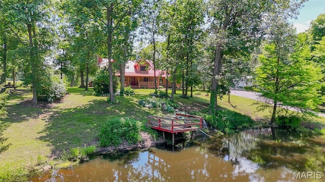 31511 Bowman Station Rd, Jerseyville, IL 62052 - dock featuring a water view and a yard