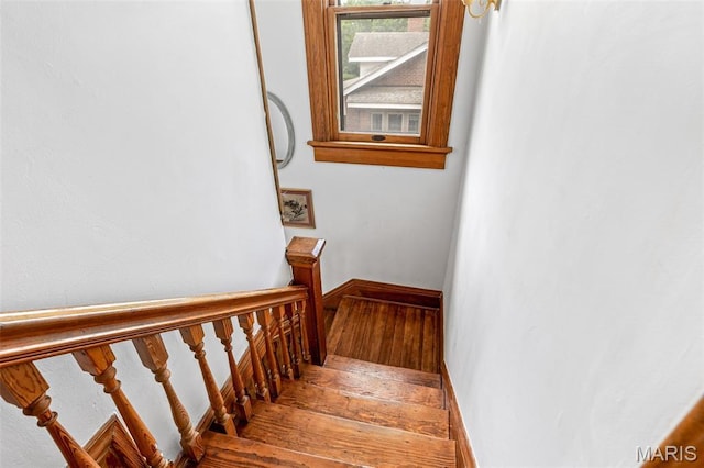 805 W Columbia St, Farmington, MO 63640 - staircase with hardwood / wood-style flooring and baseboards