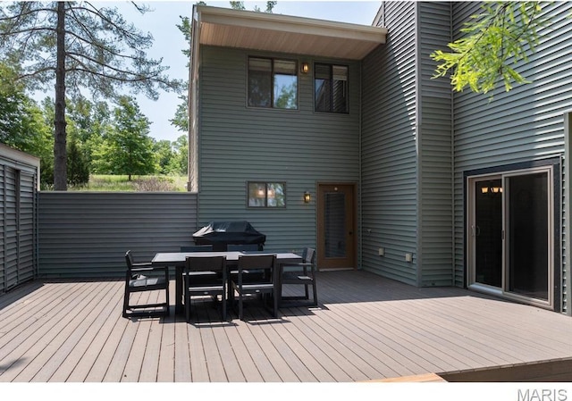 96 Geneva View Dr, Innsbrook, MO 63390 - wooden terrace featuring outdoor dining area and grilling area