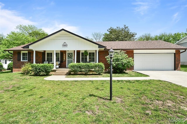 1522 S Oakland Ave, Bolivar, MO 65613 - ranch-style home featuring a porch, an attached garage, driveway, and brick siding