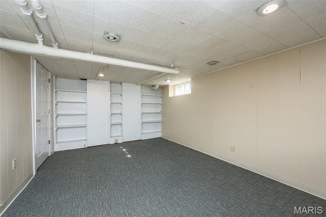 7041 Northmoor Dr, University City, MO 63105 - below grade area featuring dark carpet and built in features