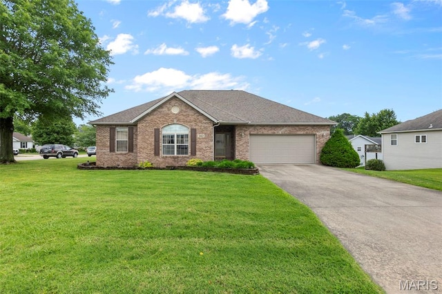 380 Stotler Way, Jackson, MO 63755 - ranch-style house with an attached garage, brick siding, a front yard, and driveway