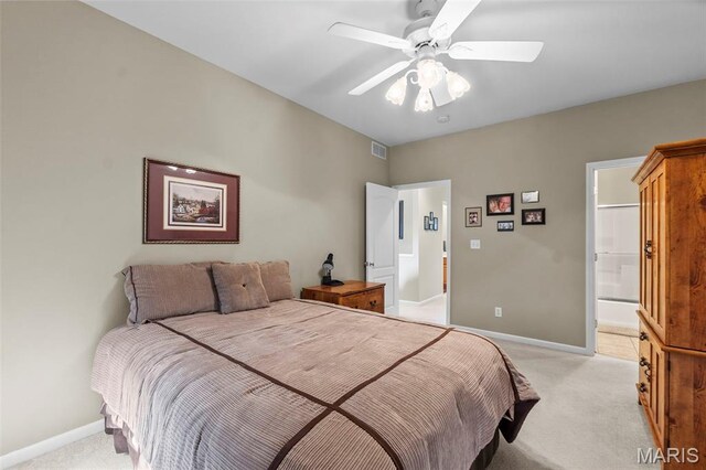 380 Stotler Way, Jackson, MO 63755 - bedroom featuring light carpet, baseboards, a ceiling fan, and ensuite bathroom