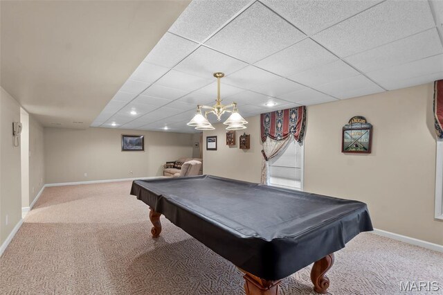 380 Stotler Way, Jackson, MO 63755 - rec room featuring carpet floors, baseboards, pool table, a paneled ceiling, and recessed lighting
