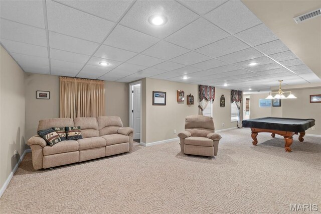 380 Stotler Way, Jackson, MO 63755 - playroom featuring carpet flooring, baseboards, billiards table, recessed lighting, and a paneled ceiling
