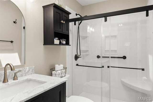 63 Portwood Meadows Rd, Rocky Mount, MO 65072 - full bathroom featuring a stall shower, toilet, and vanity