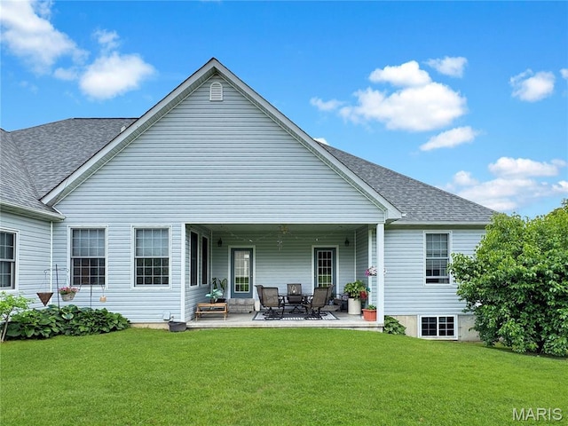495 Oak Field Ct, Washington, MO 63090 - rear view of house with a yard, a shingled roof, and a patio area