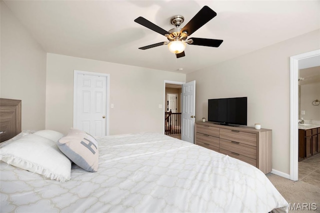 27 Brushy Brook Ct, Ofallon, MO 63366 - bedroom with ensuite bath, light carpet, a ceiling fan, baseboards, and a sink