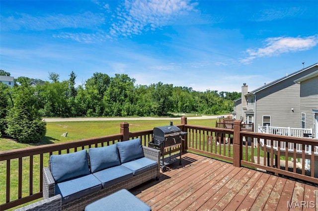 27 Brushy Brook Ct, Ofallon, MO 63366 - wooden deck with outdoor lounge area and a lawn