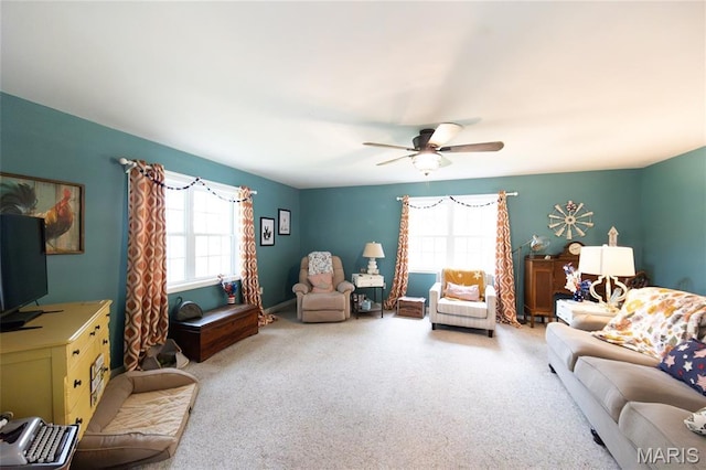 15701 County Road 1130, St James, MO 65559 - carpeted living room featuring ceiling fan