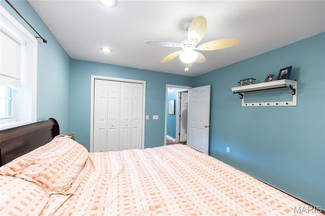15701 County Road 1130, St James, MO 65559 - bedroom with a closet, recessed lighting, and a ceiling fan