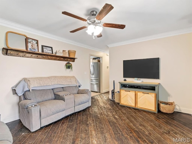 1015 Marilyn Ct, Washington, MO 63090 - living room with ornamental molding, a ceiling fan, and hardwood / wood-style floors