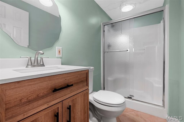 4618 Towne Hall Dr, Arnold, MO 63010 - full bathroom featuring a stall shower, toilet, vanity, and tile patterned flooring