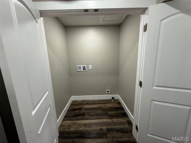 618 Taylor Ave, Park Hills, MO 63601 - laundry room featuring dark wood finished floors, washer hookup, baseboards, and electric dryer hookup