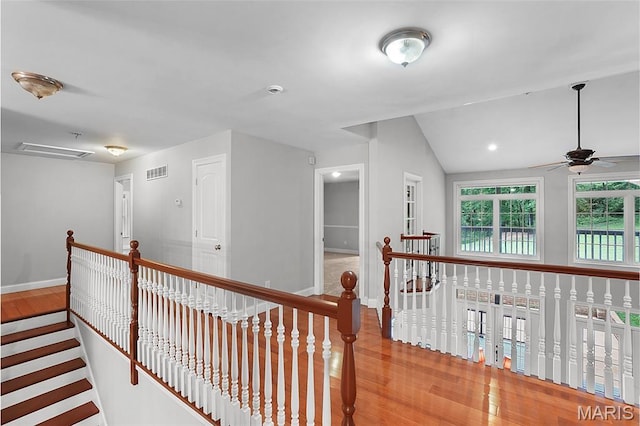 17917 Rosemar Ln, Wildwood, MO 63038 - hallway featuring an upstairs landing, wood finished floors, and lofted ceiling
