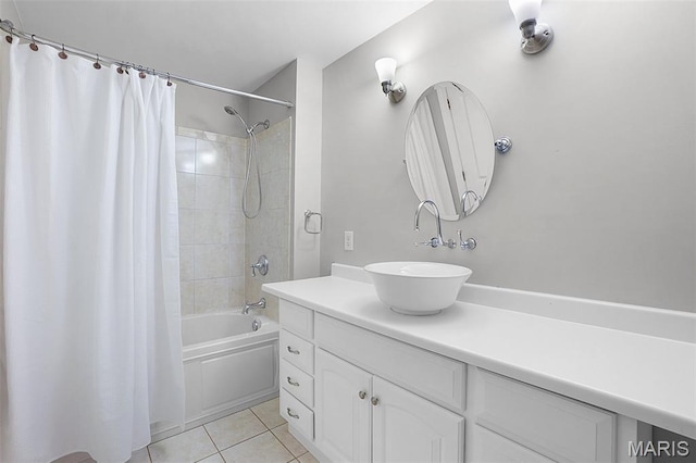 17917 Rosemar Ln, Wildwood, MO 63038 - bathroom featuring shower / bathtub combination with curtain, vanity, and tile patterned flooring