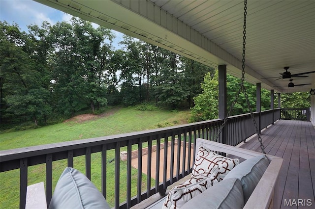 17917 Rosemar Ln, Wildwood, MO 63038 - deck with a ceiling fan and a yard