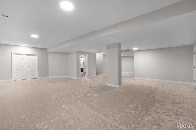 17917 Rosemar Ln, Wildwood, MO 63038 - finished basement with light carpet and recessed lighting