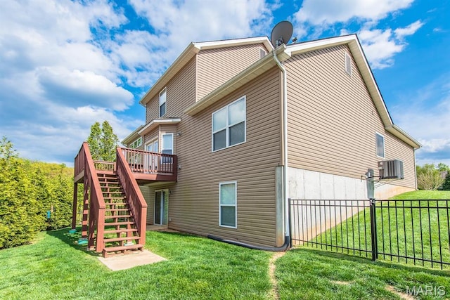 5005 Double Tree Dr, Imperial, MO 63052 - rear view of house with stairway and a wooden deck