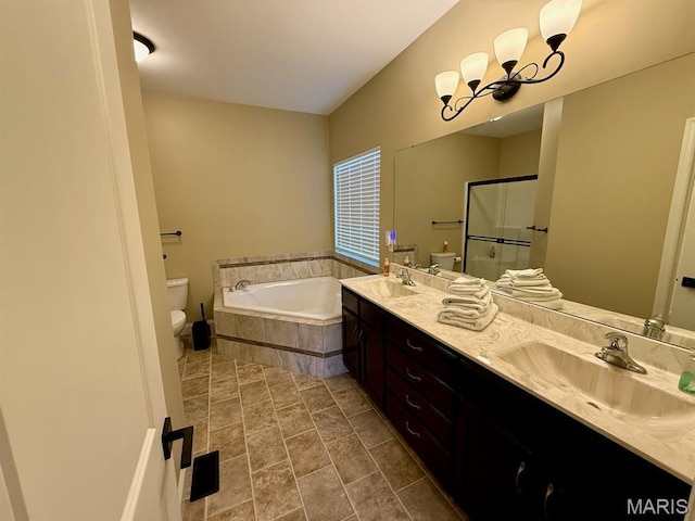 5005 Double Tree Dr, Imperial, MO 63052 - bathroom with toilet, a garden tub, double vanity, and a shower stall