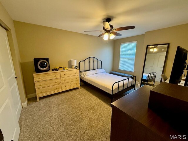 5005 Double Tree Dr, Imperial, MO 63052 - bedroom featuring light colored carpet, a ceiling fan, and baseboards