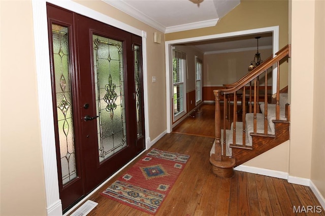 2003 Centennial Ct, Wildwood, MO 63011 - foyer entrance with stairs, ornamental molding, and hardwood / wood-style floors