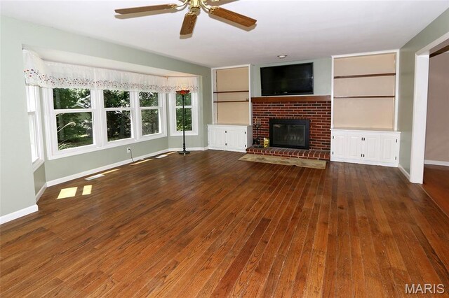 2003 Centennial Ct, Wildwood, MO 63011 - unfurnished living room with ceiling fan, hardwood / wood-style flooring, and a fireplace