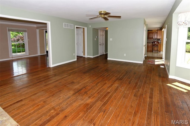 2003 Centennial Ct, Wildwood, MO 63011 - unfurnished living room with hardwood / wood-style floors, healthy amount of natural light, and a ceiling fan