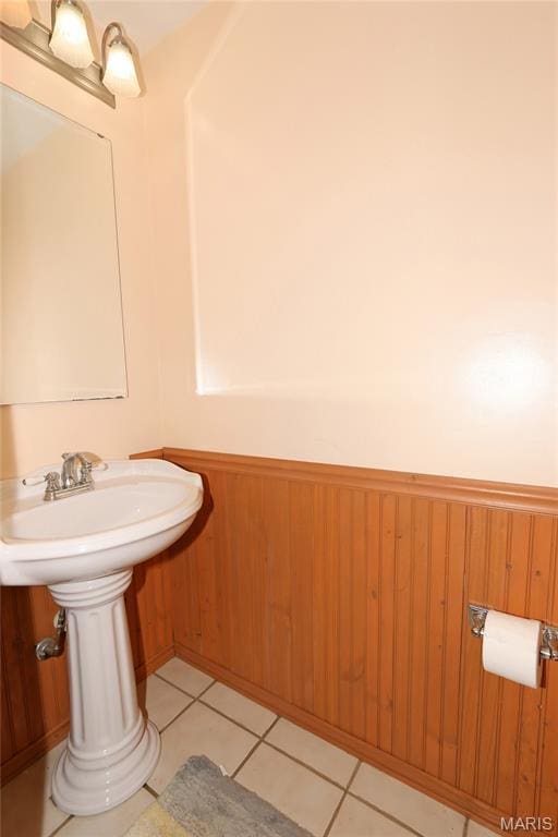 2003 Centennial Ct, Wildwood, MO 63011 - bathroom with a wainscoted wall, tile patterned flooring, and wooden walls