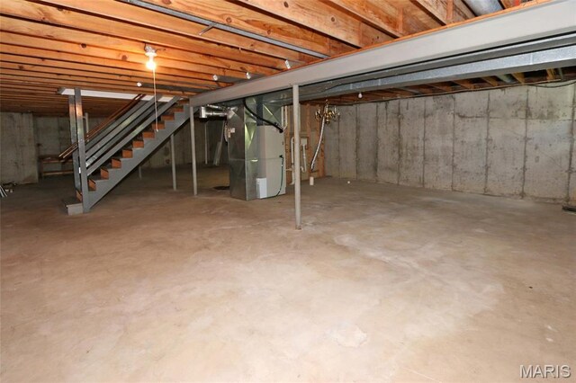 2003 Centennial Ct, Wildwood, MO 63011 - unfinished basement featuring heating unit and stairs