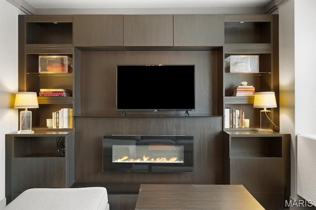 4466 W Pine Blvd Unit 6A, Saint Louis, MO 63108 - living room featuring a lit fireplace