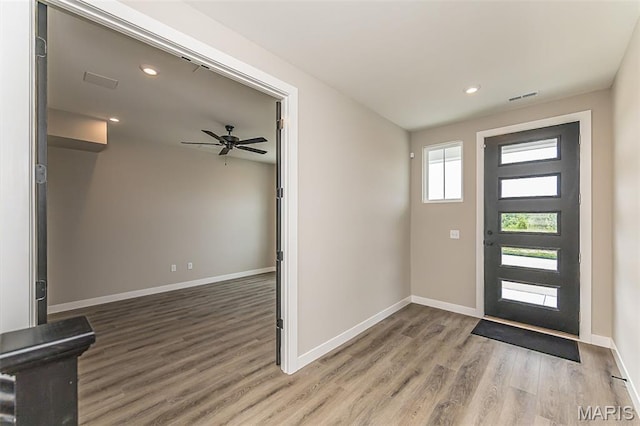 8923 Gateway Hts Unit 94-805, Richmond Heights, MO 63144 - foyer with wood finished floors, baseboards, recessed lighting, and a ceiling fan
