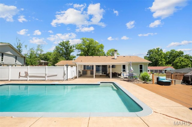 116 Lea Meadows Dr, Ballwin, MO 63011 - view of swimming pool with a wooden deck and a patio