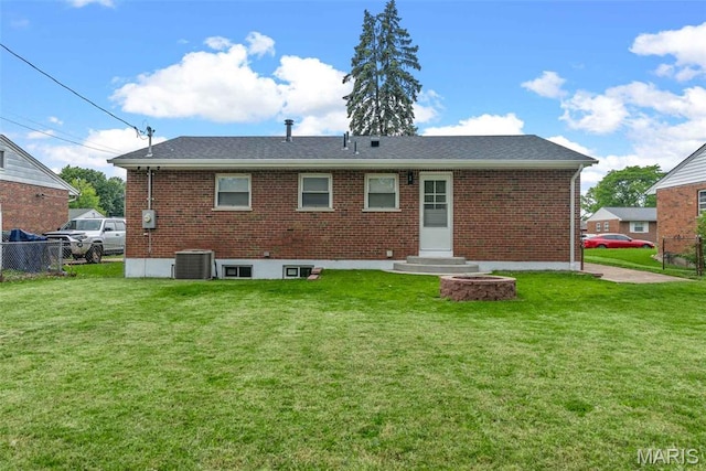 216 Clearpoint Ln, Saint Louis, MO 63123 - rear view of house featuring brick siding, entry steps, and cooling unit