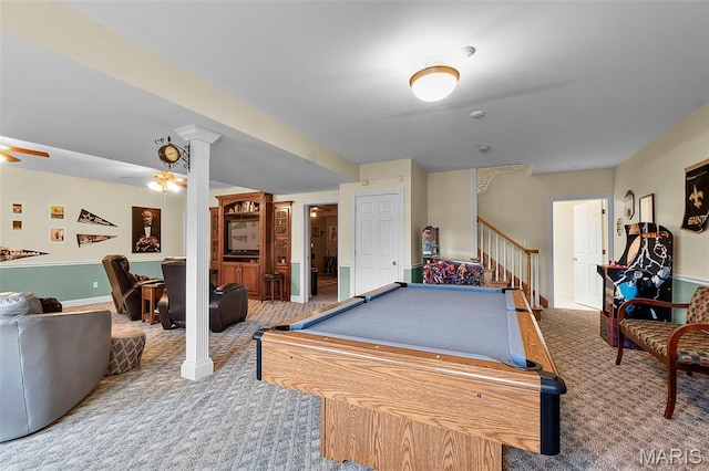 807 Caribou Ct, Cape Girardeau, MO 63701 - game room featuring carpet floors, billiards table, baseboards, and ornate columns