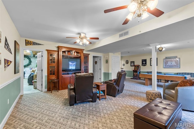 807 Caribou Ct, Cape Girardeau, MO 63701 - living area with ceiling fan, billiards table, and light carpet