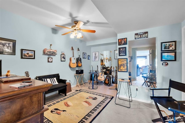 807 Caribou Ct, Cape Girardeau, MO 63701 - office space with a ceiling fan, baseboards, and light colored carpet