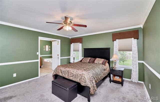 2052 Peine Frst, Wentzville, MO 63385 - carpeted bedroom with ornamental molding, ensuite bathroom, and ceiling fan