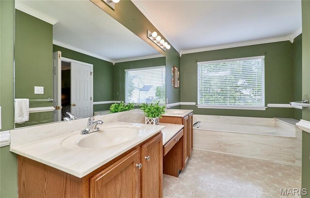 2052 Peine Frst, Wentzville, MO 63385 - full bath featuring vanity, a bath, ornamental molding, and tile patterned floors