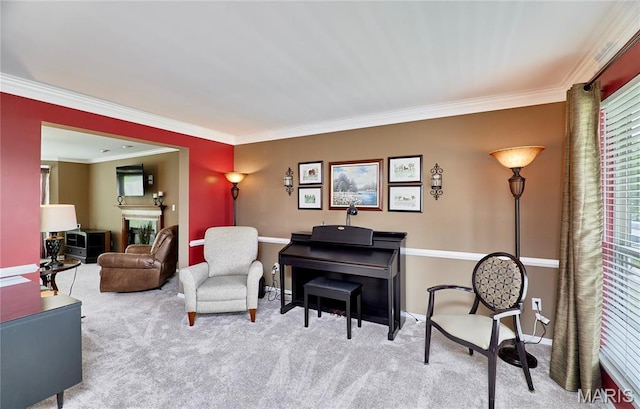 2052 Peine Frst, Wentzville, MO 63385 - sitting room with ornamental molding, carpet, and a fireplace
