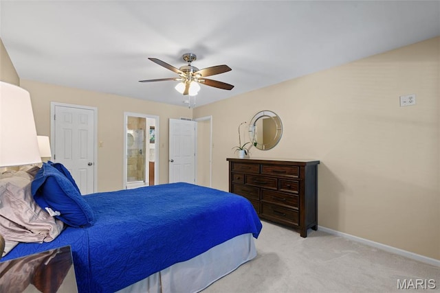 113 Christine Cay Ct, Saint Charles, MO 63304 - bedroom with carpet flooring, baseboards, a ceiling fan, and ensuite bath
