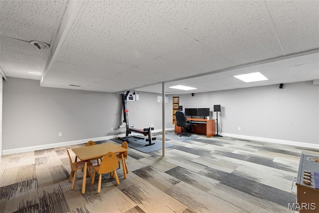 113 Christine Cay Ct, Saint Charles, MO 63304 - finished below grade area featuring a drop ceiling, a desk, baseboards, and carpet flooring