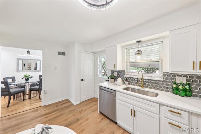 1525 79th St, Saint Louis, MO 63130 - kitchen with dishwasher, tasteful backsplash, white cabinetry, and light countertops
