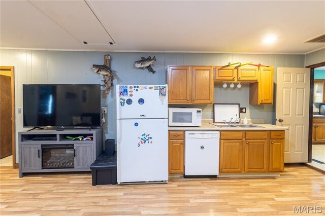 465 County Road 5120, Salem, MO 65560 - kitchen with white appliances, light wood-type flooring, and light countertops