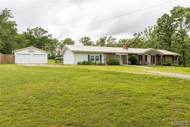 465 County Road 5120, Salem, MO 65560 - single story home featuring a garage, an outbuilding, a chimney, and a front lawn