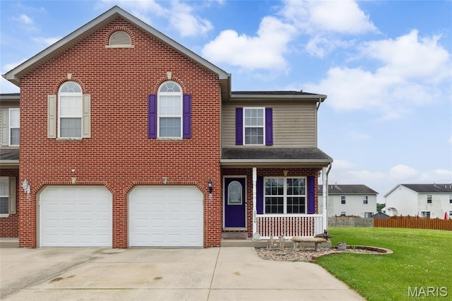 2024 Camrose Green St, Belleville, IL 62220 - traditional-style house with driveway, a porch, a garage, and brick siding