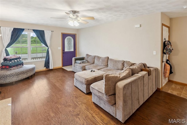 2024 Camrose Green St, Belleville, IL 62220 - living area featuring ceiling fan, baseboards, and wood finished floors